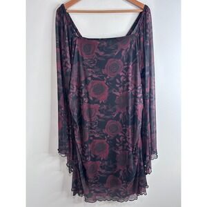 Cosmic Aura Hot Topic Red Roses Grunge Dress Sz 3 Whimsi Goth Mesh Punk Y2K Punk